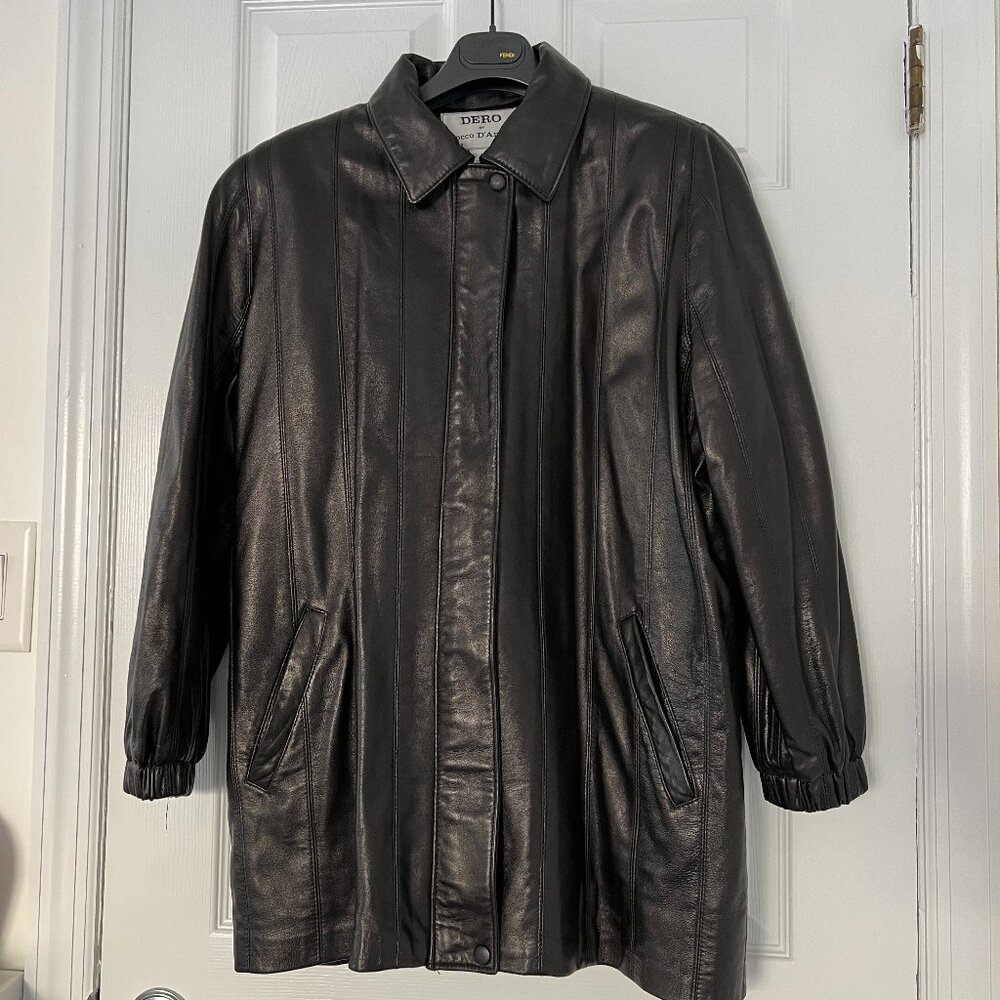 Dero By Rocco D’Amelio Black Leather Long Sleeve Jacket Vintage 80's Coat size M